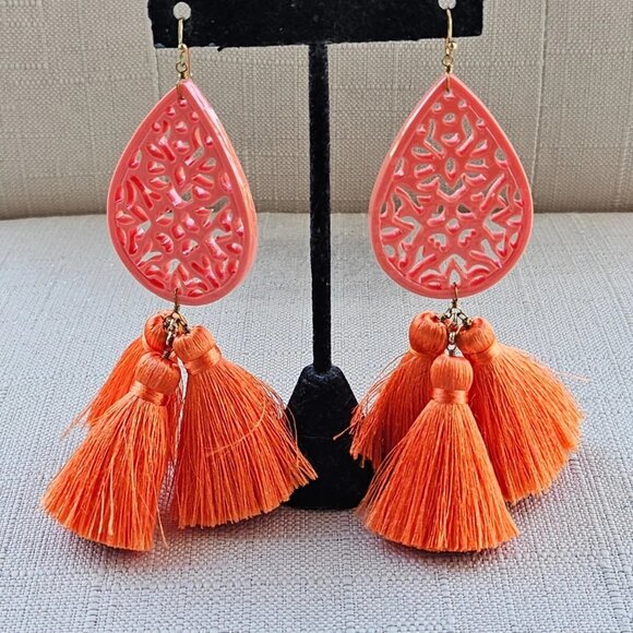 Panacea Girls Earrings Fashion Orange Tassel Long Drop Down Ear Jewelry New $32 - Picture 5 of 12
